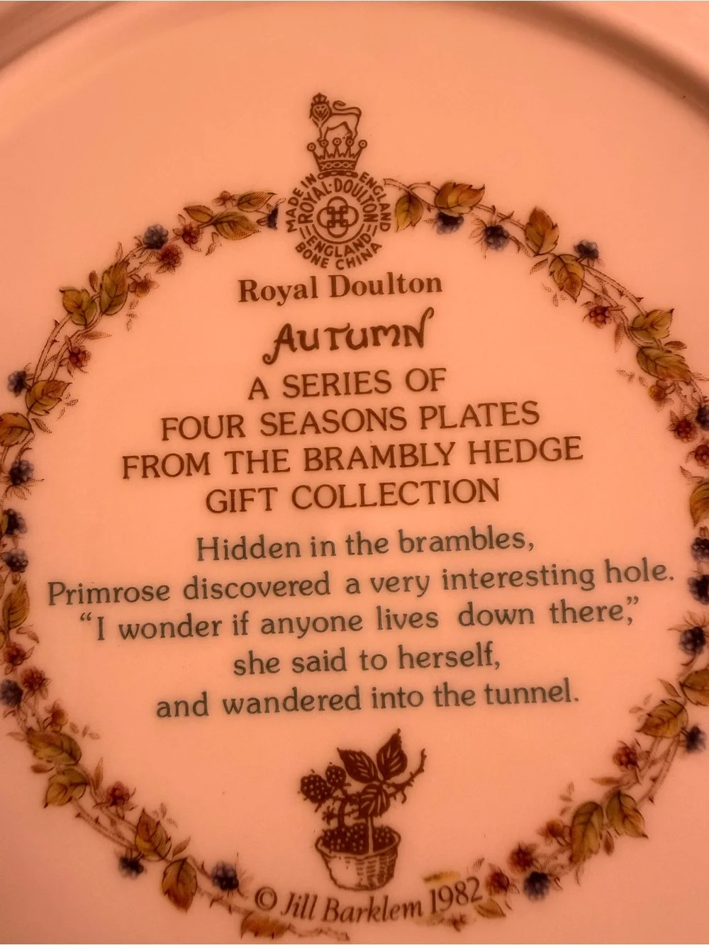 Royal Doulton Brambly Hedge Autumn Plate - White, Red, Blue, Gold